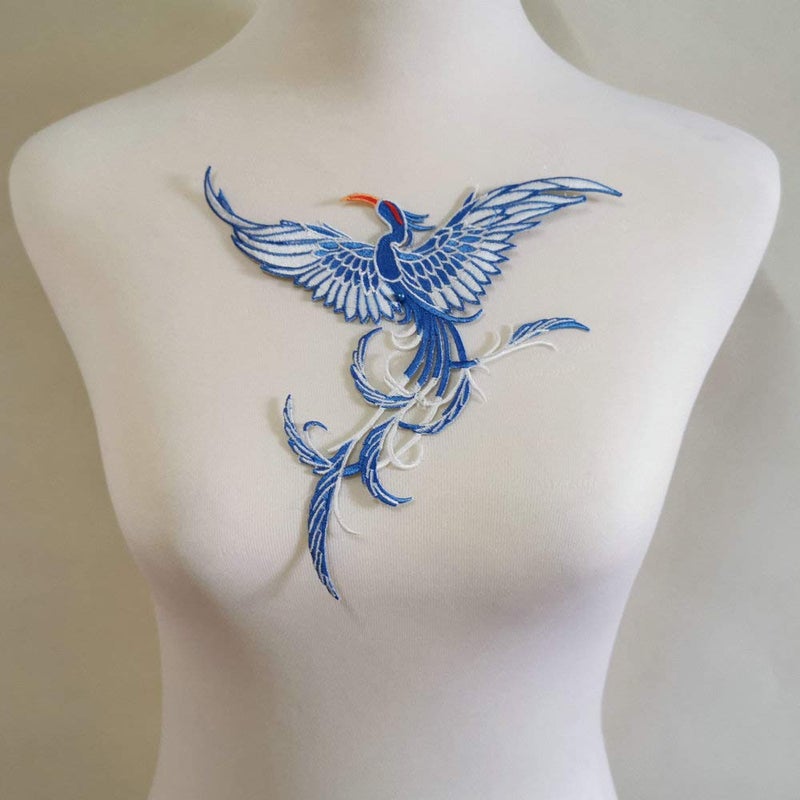 FEEPOP Fenghuang Bird Embroidery Patch Iron in Ancient Style and Famous Ethnic Style Sewing Decorative Embroidery DIY Articles and Crafts Stickers on Sewn Clothesï¼ˆ 1 Pairs Blueï¼‰ - Image 3